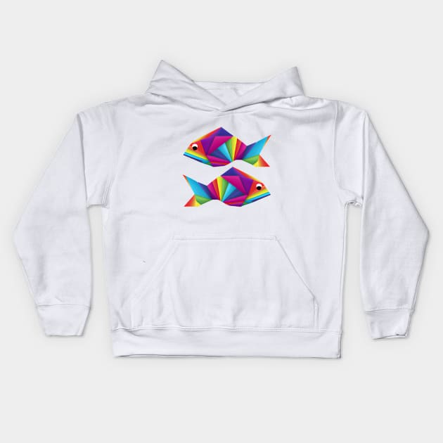 Geometric Fish abstract colorful rainbow color scheme origami style Kids Hoodie by GraphGeek